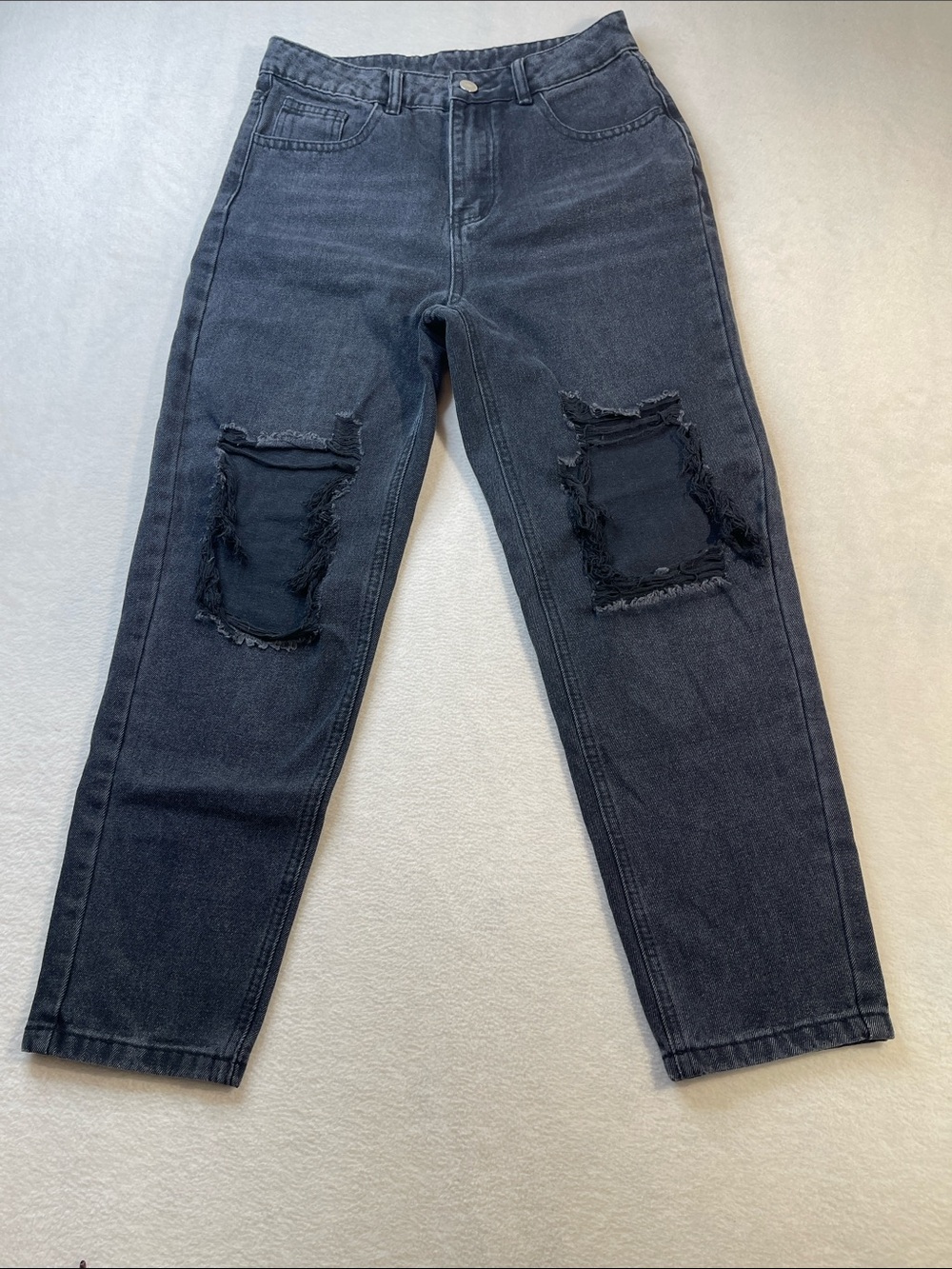 SHEIN Washed Black High-Rise Distressed Ankle Jeans WOMENS SIZE 4